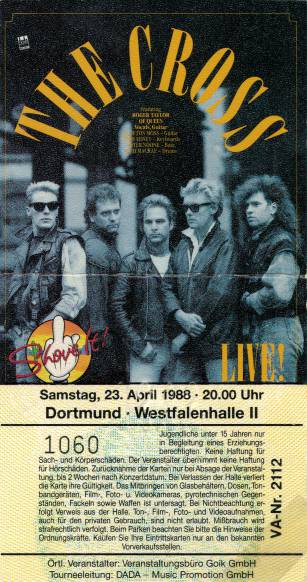 Ticket stub - The Cross live at the Westfallenhalle II, Dortmund, Germany [23.04.1988]