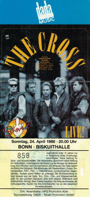 Ticket stub - The Cross live at the Biskuithalle, Bonn, Germany [24.04.1988]