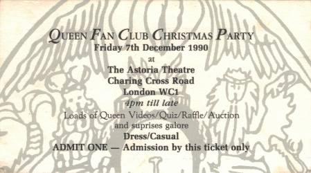 Ticket stub - The Cross + Brian May live at the Astoria Theatre, London, UK (Fan club Xmas party with Brian) [07.12.1990]