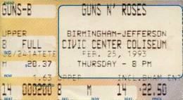 Ticket stub - Brian May live at the Jefferson Civic Centre Coliseum, Birmingham, AL, USA [25.02.1993]