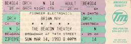 Ticket stub - Brian May live at the Beacon Theatre, New York, NY, USA [14.03.1993]