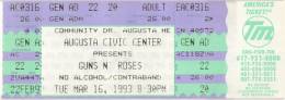 Ticket stub - Brian May live at the Augusta Civic Centre, Augusta, ME, USA [16.03.1993]