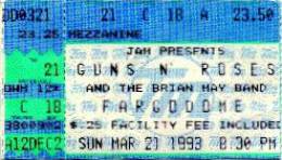Ticket stub - Brian May live at the Fargodome, Fargo, ND, USA [21.03.1993]