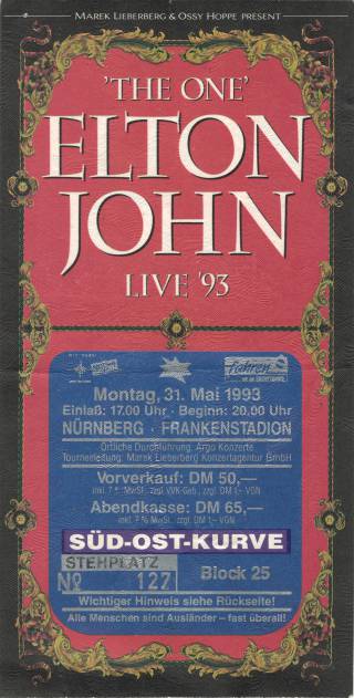 Ticket stub - Brian May live at the Franken Stadion, Nuremberg, Germany [31.05.1993]
