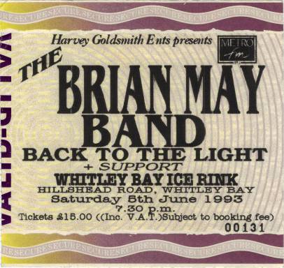 Ticket stub - Brian May live at the Whitley Bay Ice Rink, Whitley Bay, UK [05.06.1993]