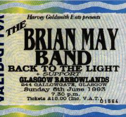 Ticket stub - Brian May live at the Glasgow Barrowlands, Glasgow, UK [06.06.1993]