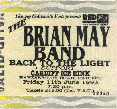 Ticket stub - Brian May live at the Cardiff Ice Rink, Cardiff, UK [11.06.1993]