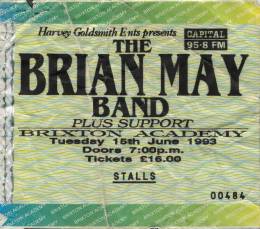 Ticket stub - Brian May live at the Brixton Academy, London, UK [15.06.1993]