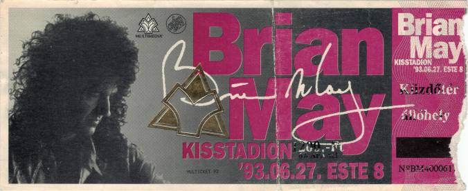 Ticket stub - Brian May live at the Kisstadion, Budapest, Hungary [27.06.1993]
