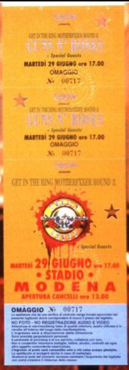 Ticket stub - Brian May live at the Stadio Bradioa, Modena, Italy [29.06.1993]