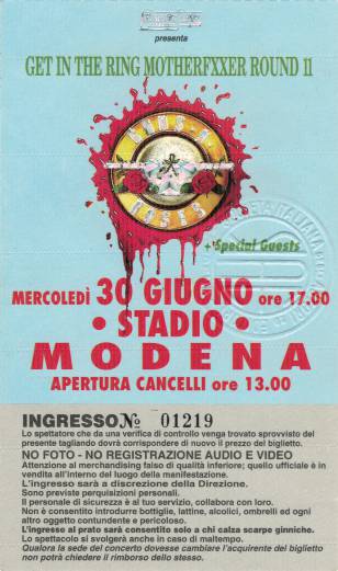 Ticket stub - Brian May live at the Stadio Bradioa, Modena, Italy [30.06.1993]