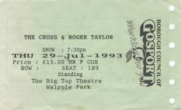 Ticket stub - The Cross live at the Walpole Park, Gosport, UK (Gosport festival) [29.07.1993]