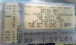 Ticket stub - Brian May live at the Danforth Music Hall, Toronto, Canada [05.10.1993]