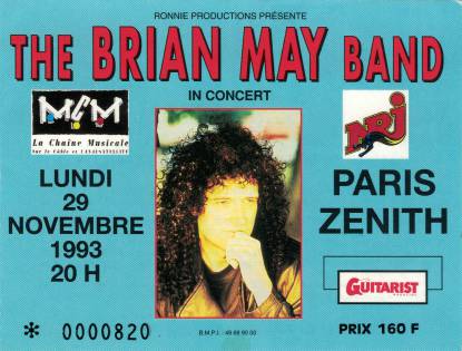 Ticket stub - Brian May live at the Élysée Montmartre, Paris, France [29.11.1993]