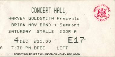Ticket stub - Brian May live at the Concert Hall, Nottingham, UK [04.12.1993]