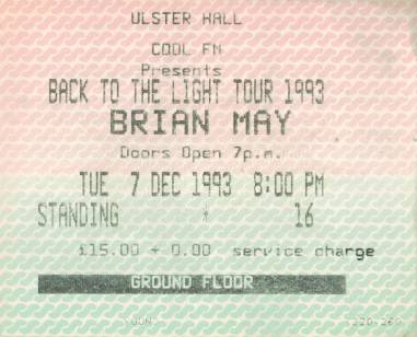 Ticket stub - Brian May live at the Ulster Hall, Belfast, UK [07.12.1993]