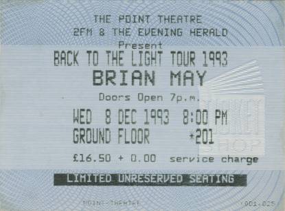 Ticket stub - Brian May live at the The Point Theatre, Dublin, Ireland [08.12.1993]