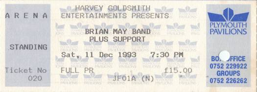 Ticket stub - Brian May live at the Plymouth Pavilion, Plymouth, UK [11.12.1993]