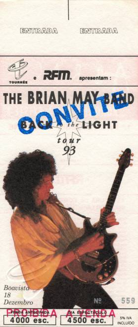 Ticket stub - Brian May live at the Pavilhao do Boavista FC, Oporto, Portugal [18.12.1993]
