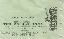 Ticket stub - Roger Taylor live at the Walpole Park, Gosport, UK [28.07.1994]