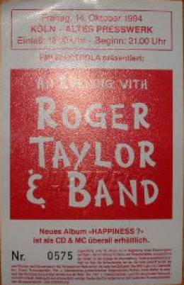 Ticket stub - Roger Taylor live at the Altes Presswerk, Cologne, Germany [14.10.1994]