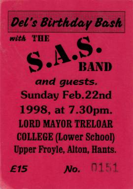 Ticket stub - Roger Taylor live at the Alton, Hampshire, UK (with SAS Band) [22.02.1998]