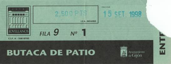 Ticket stub - Brian May live at the Teatro Jovellanos, Gijon, Spain [15.09.1998]