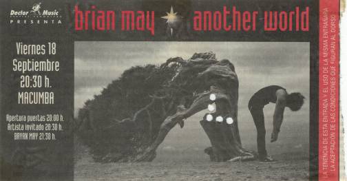 Ticket stub - Brian May live at the Macumba, Madrid, Spain [18.09.1998]