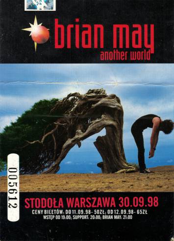 Ticket stub - Brian May live at the Stodola, Warsaw, Poland [30.09.1998]