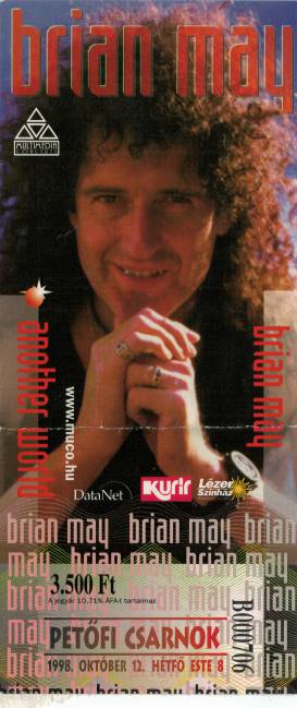 Ticket stub - Brian May live at the Petofi Csarnok, Budapest, Hungary [12.10.1998]