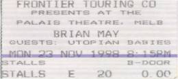Ticket stub - Brian May live at the Palais Theatre, Melbourne, Australia [23.11.1998]