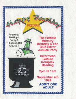 Ticket stub - Brian May live at the Rivermead Leisure Complex, Reading, UK (with SAS Band / The Cross) [04.09.1999]