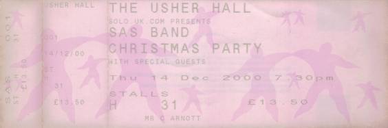 Ticket stub - Roger Taylor live at the Usher Hall, Edinburgh, UK (with SAS Band) [14.12.2000]