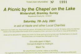 Ticket stub - Roger Taylor live at the Wintershall Estate, Bramley, Surrey, UK (Picnic & charity concert with Gary Brooker's all-star band 'Band Du Lac' featuring Eric Clapton, Bob Geldof and others) [07.07.2001]