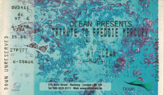 Ticket stub - Brian May + Roger Taylor live at the Ocean club, London, UK (with SAS Band and special guests) [24.11.2001]