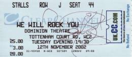 Ticket stub - Brian May live at the Dominion Theatre, London, UK (WWRY musical) [12.11.2002]