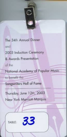 Ticket stub - Brian May + Roger Taylor live at the Marriott Marquis Hotel, New York, NY, USA (Songwriters Hall Of Fame) [12.06.2003]