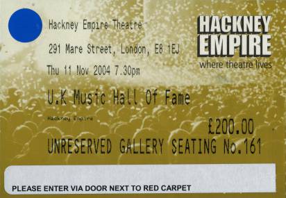 Ticket stub - Queen + Paul Rodgers live at the Hackney Empire, London, UK (Hall Of Fame induction) [11.11.2004]