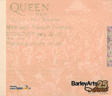 Ticket stub - Queen + Paul Rodgers live at the Nelson Mandela Forum, Firenze, Italy [07.04.2005]