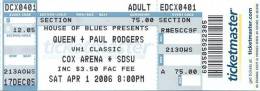Ticket stub - Queen + Paul Rodgers live at the Cox Arena, San Diego, CA, USA [01.04.2006]