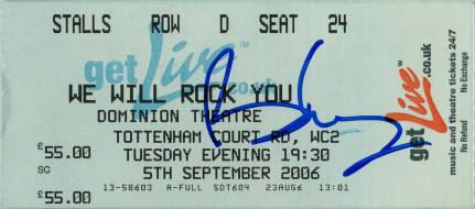 Ticket stub - Brian May + Roger Taylor live at the Dominion Theatre, London, UK (WWRY musical - Freddie's 60th birthday party) [05.09.2006]