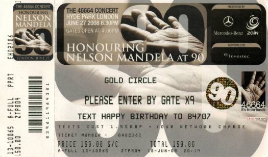 Ticket stub - Queen + Paul Rodgers live at the Hyde Park, London, UK (46664 - Nelson Mandela 90th birthday) [27.06.2008]