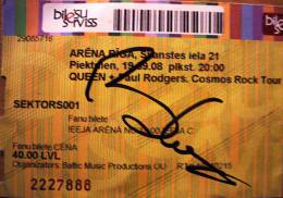 Ticket stub - Queen + Paul Rodgers live at the Arena, Riga, Latvia [19.09.2008]