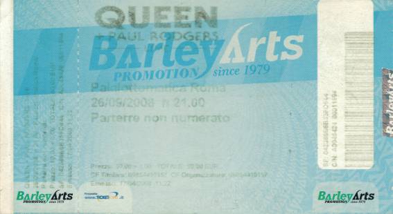 Ticket stub - Queen + Paul Rodgers live at the Palalottomatica, Rome, Italy [26.09.2008]