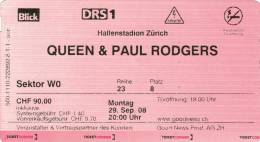 Ticket stub - Queen + Paul Rodgers live at the Hallenstadion, Zurich, Switzerland [29.09.2008]