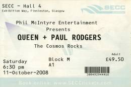Ticket stub - Queen + Paul Rodgers live at the SECC, Glasgow, UK [11.10.2008]