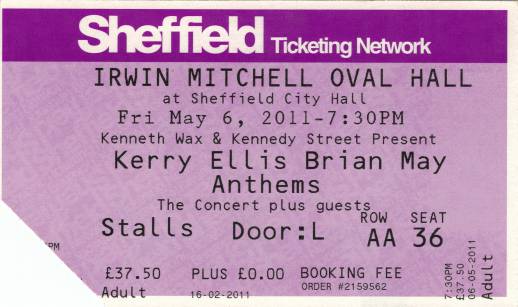 Ticket stub - Brian May live at the City Hall, Sheffield, UK [06.05.2011]