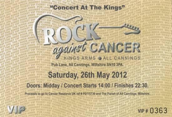 Ticket stub - Brian May live at the The Kings Arms, All Cannings, UK (Rock Against Cancer with Kerry Ellis and SAS Band) [26.05.2012]