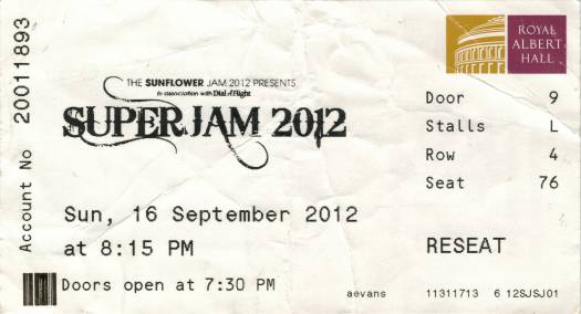 Ticket stub - Brian May live at the Royal Albert Hall, London, UK (The Sunflower Jam) [16.09.2012]