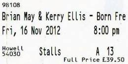 Ticket stub - Brian May live at the New Theatre Royal, Portsmouth, UK [16.11.2012]